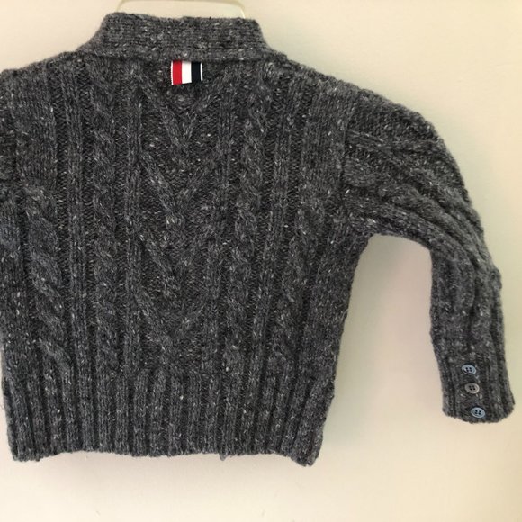 Thom Browne Child's Cable Knit Merino Wool Button Down Cardigan - Picture 5 of 9